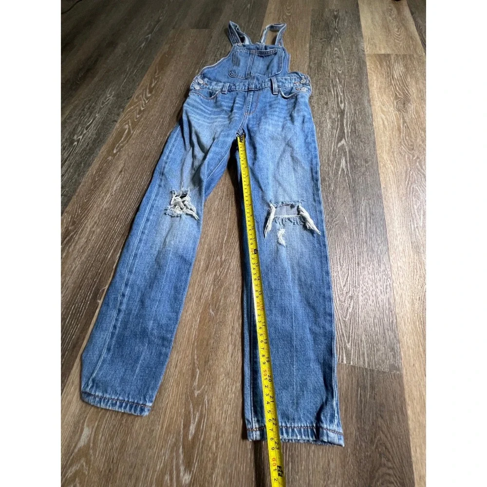 Old Navy Denim Overalls Kids L (10-12)‎ Blue Distressed Bib Straight Leg